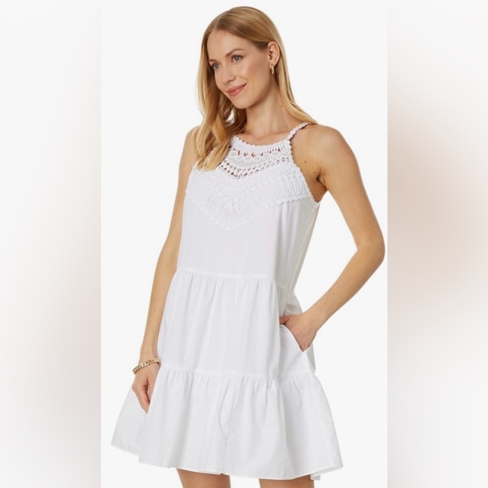 EUC Lilly Pulitzer Britt Cotton Halter Dress - Resort White Size 2